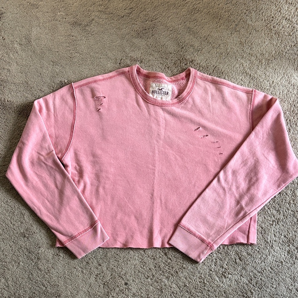 Hollister Light Pink Distressed Cropped Sweatshirt